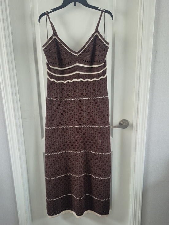 Freshman 1996 Dresses & Skirts - Brown Crochet Midi Slip Dress with Cream Trim